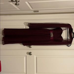 Maroon strapless evening gown